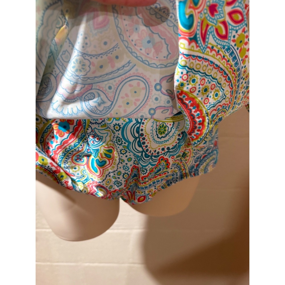 Roxanne Paisley One Piece Swimdress Size 14 38DD Blue Pink Multi Color Tie Side - Picture 6 of 9